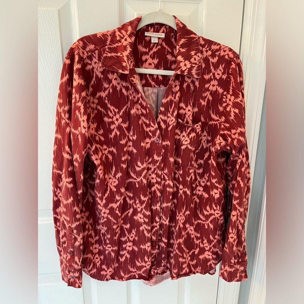 Knox Rose women’s red burgundy button down long sleeve shirt size large